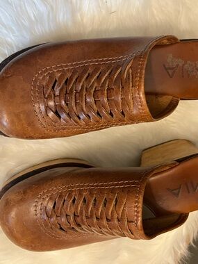 MIA Brown Woven Leather Slip-On Clogs